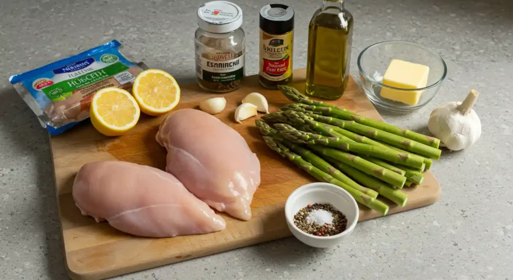 One-Pan Lemon Garlic Chicken and Asparagus 2 Ingredients for One-Pan Lemon Garlic Chicken and Asparagus