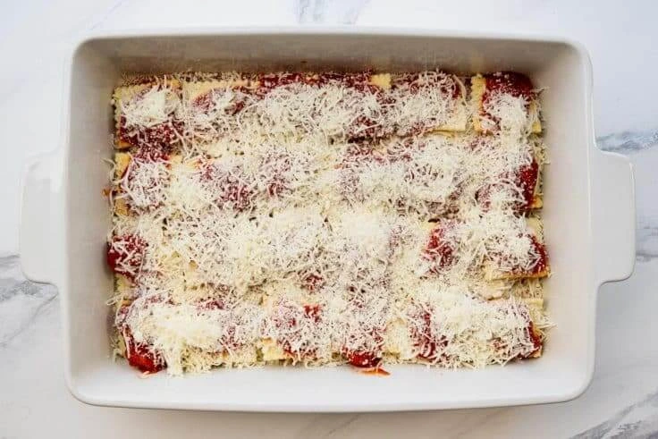 Lazy Girl’s Ravioli Casserole 4 Midway through layering