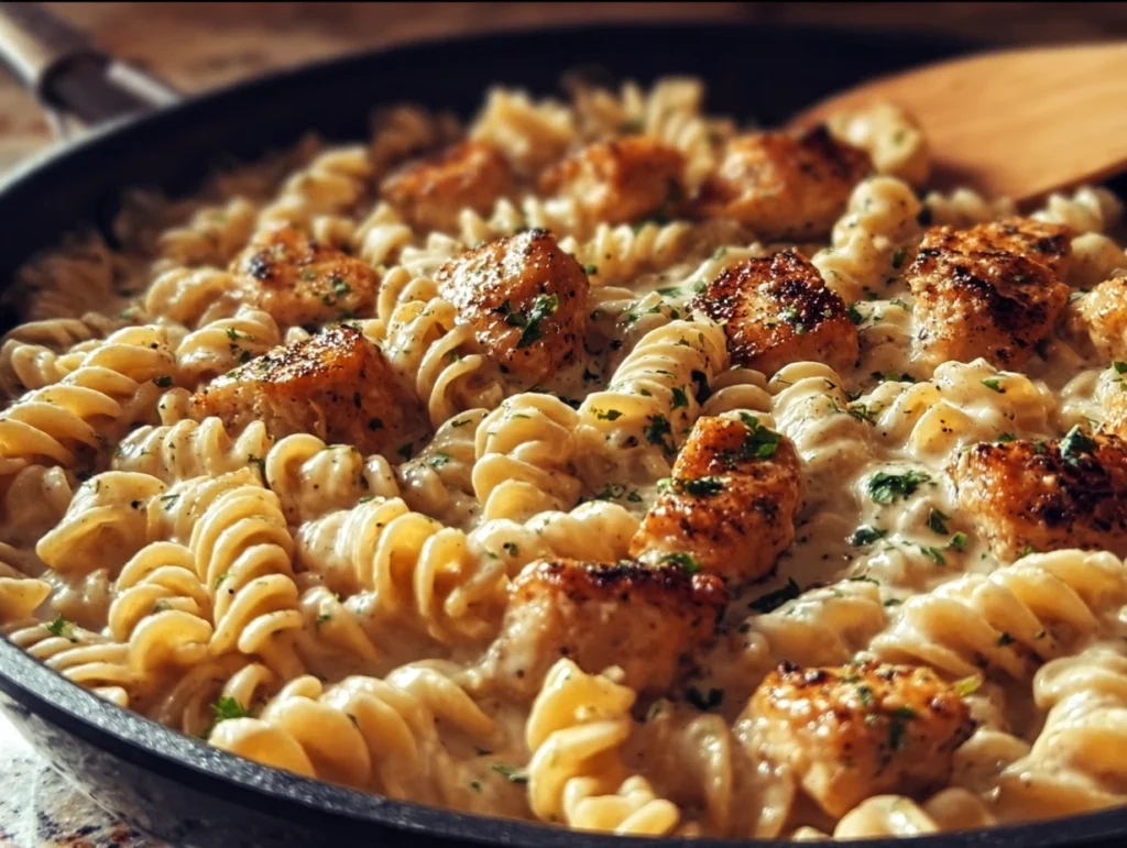 Cheesy Cajun Garlic Chicken Rotini Skillet -