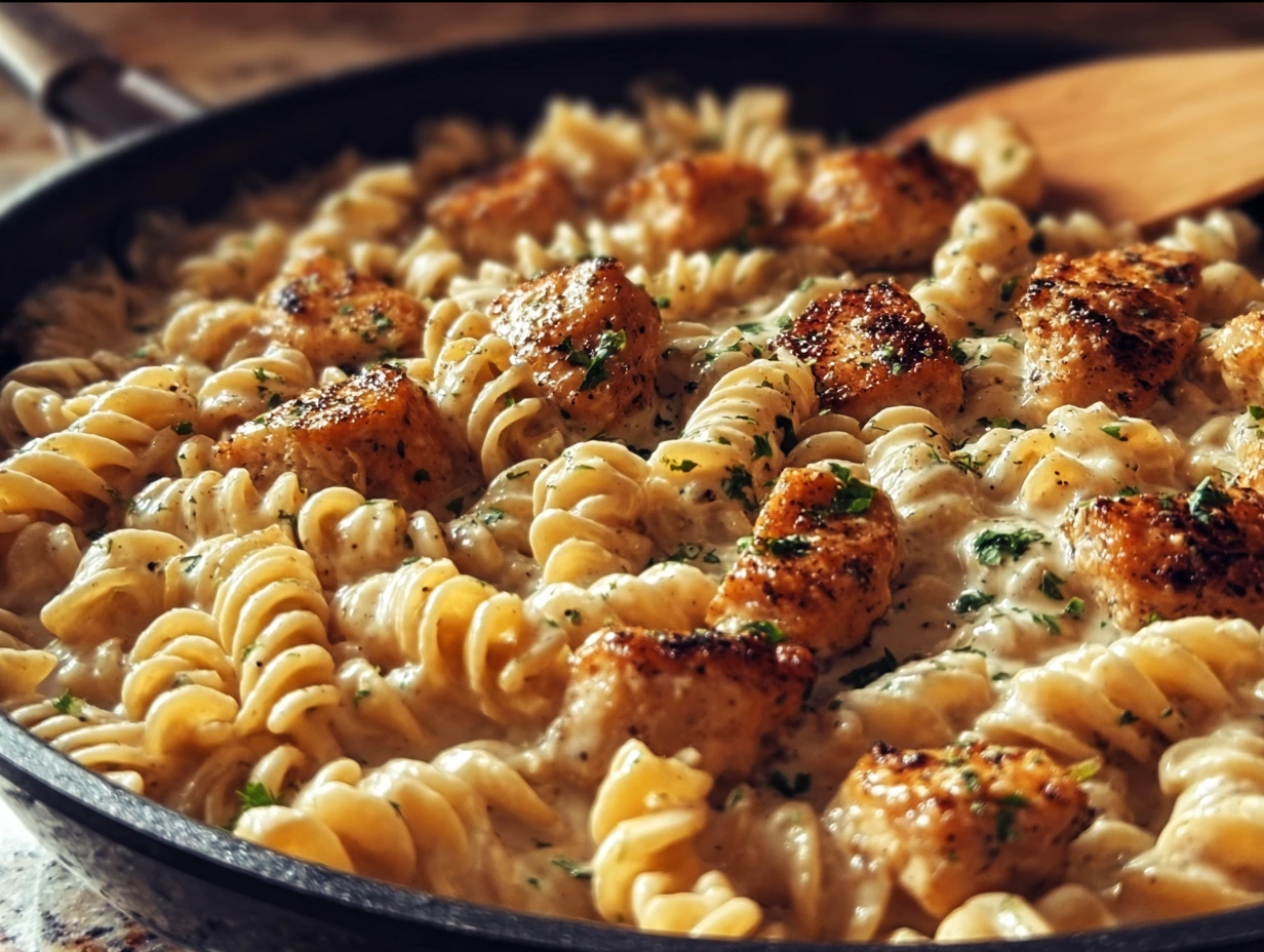Cheesy Cajun Garlic Chicken Rotini Skillet -