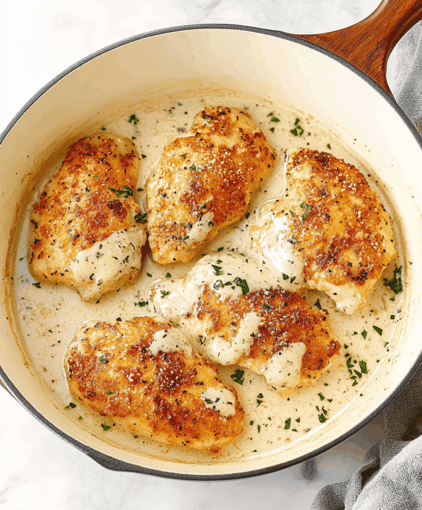 Crispy parmesan chicken with a rich recipe for garlic sauce