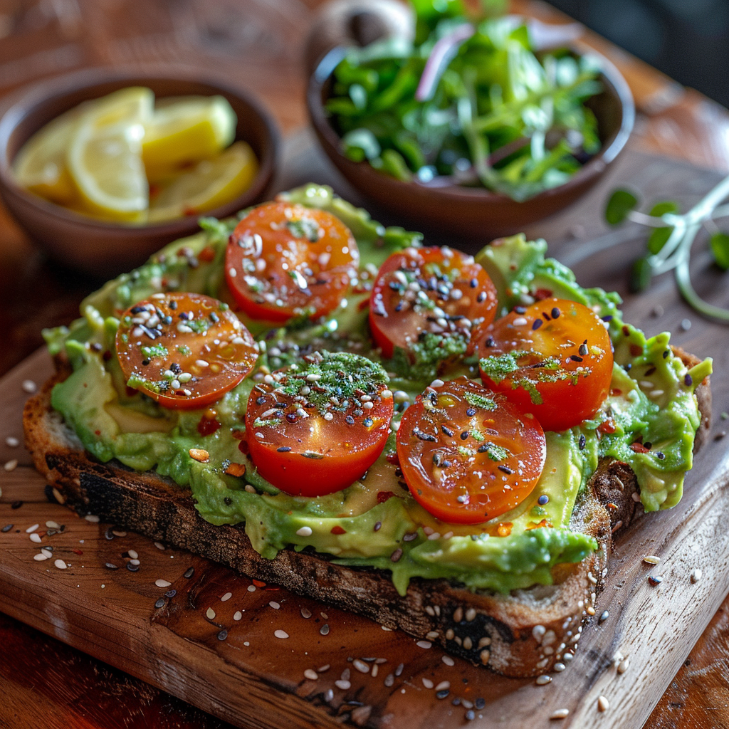 Avocado Toast with Cherry Tomatoes & Hemp Seeds: Irresistibly Delicious! 1 Avocado Toast with Cherry Tomatoes & Hemp Seeds