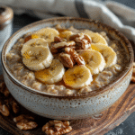 Banana Walnut Oatmeal with Maple Drizzle