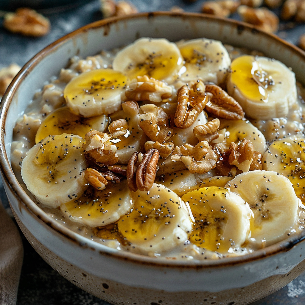 Banana Walnut Oatmeal with Maple Drizzle: Irresistibly Delicious Breakfast Idea 2 Banana Walnut Oatmeal with Maple Drizzle