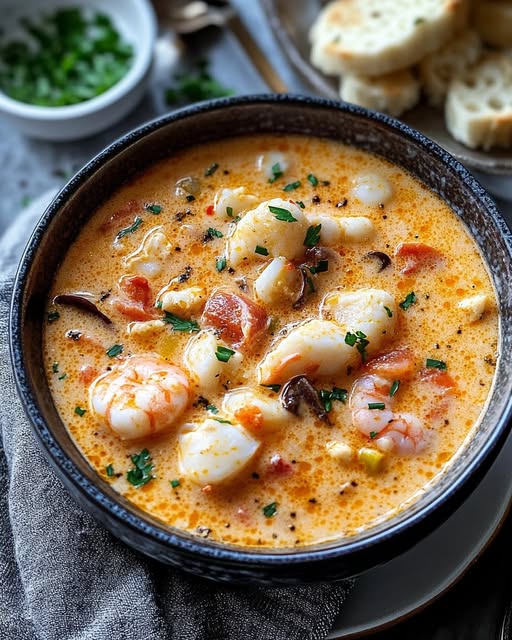 Blushing Seafood Chowder