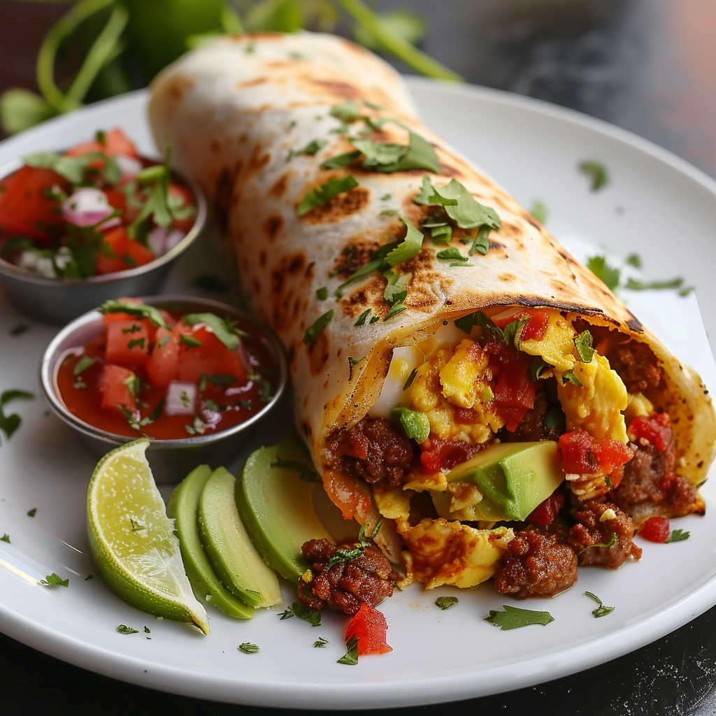 Breakfast Burrito with Chorizo, Eggs & Avocado: Ultimate Morning Delight 2 Breakfast Burrito with Chorizo, Eggs & Avocado