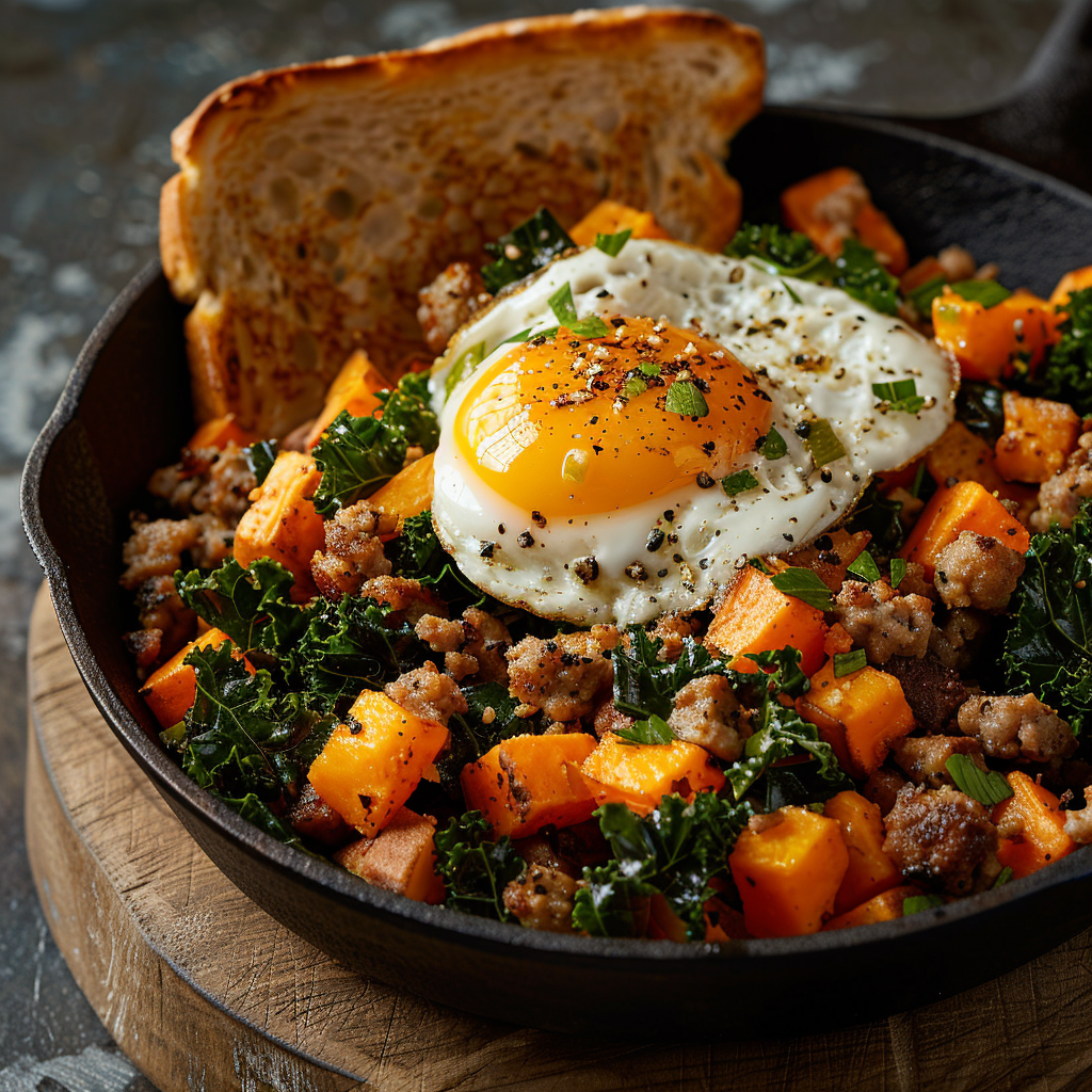 Breakfast Hash with Sweet Potato, Kale & Sausage: Irresistibly Delicious! 2 Breakfast Hash with Sweet Potato, Kale & Sausage