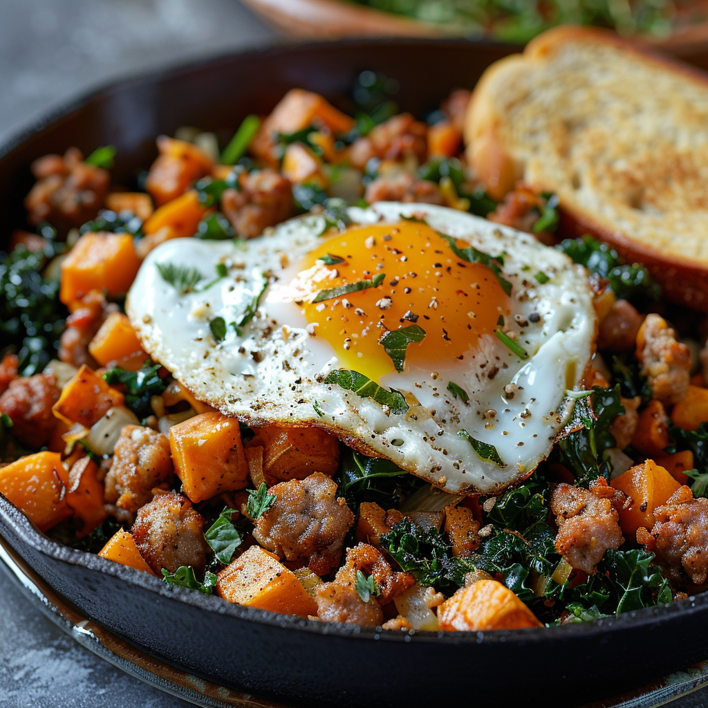 Breakfast Hash with Sweet Potato, Kale & Sausage: Irresistibly Delicious! 4 Breakfast Hash with Sweet Potato, Kale & Sausage