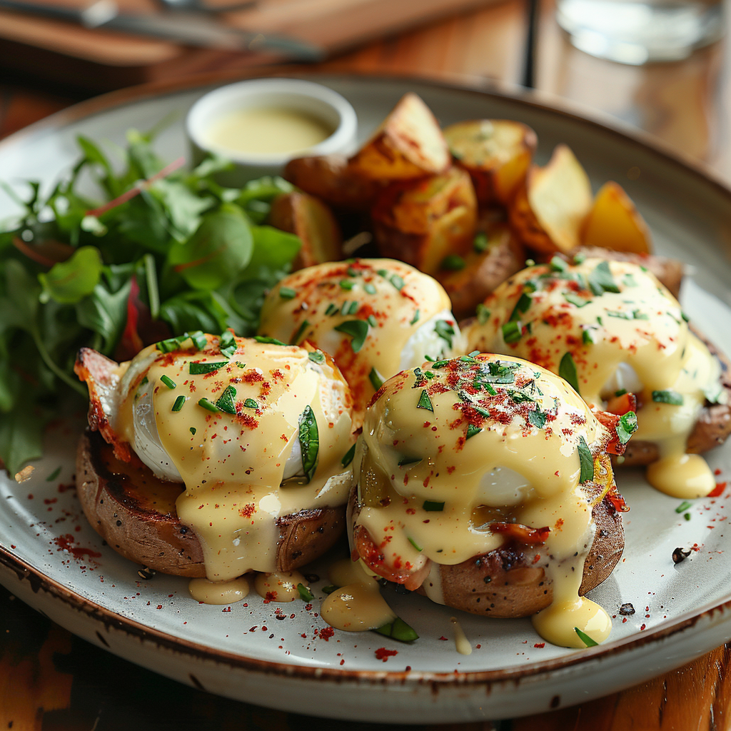 Classic Eggs Benedict with Hollandaise Sauce: Irresistible Breakfast Delight 3 Classic Eggs Benedict with Hollandaise Sauce