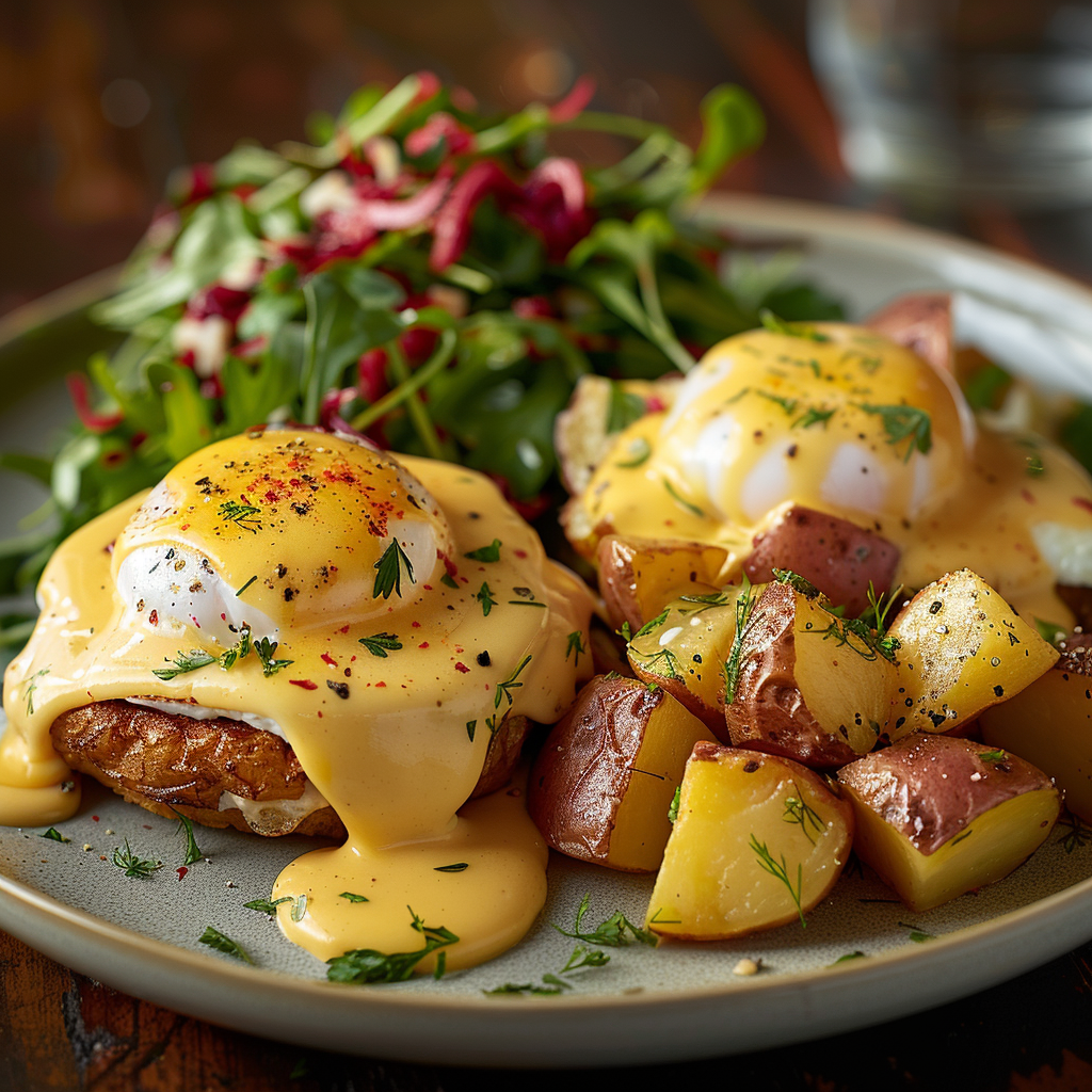 Classic Eggs Benedict with Hollandaise Sauce: Irresistible Breakfast Delight 4 Classic Eggs Benedict with Hollandaise Sauce