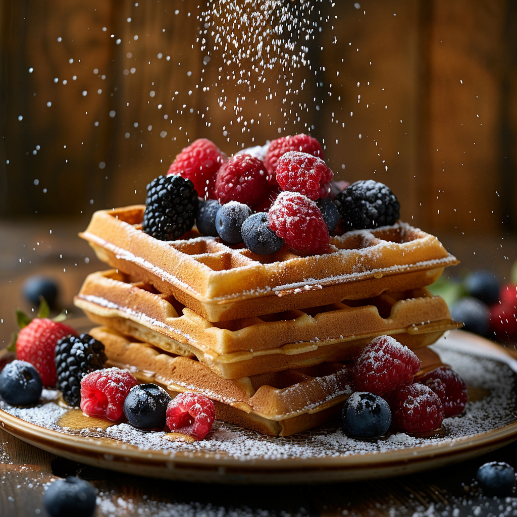 Honey Wheat Waffle Stack with Fresh Berries: Irresistibly Delicious Breakfast Delight 1 Honey Wheat Waffle Stack with Fresh Berries