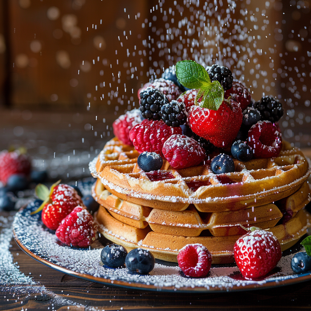 Honey Wheat Waffle Stack with Fresh Berries: Irresistibly Delicious Breakfast Delight 2 Honey Wheat Waffle Stack with Fresh Berries