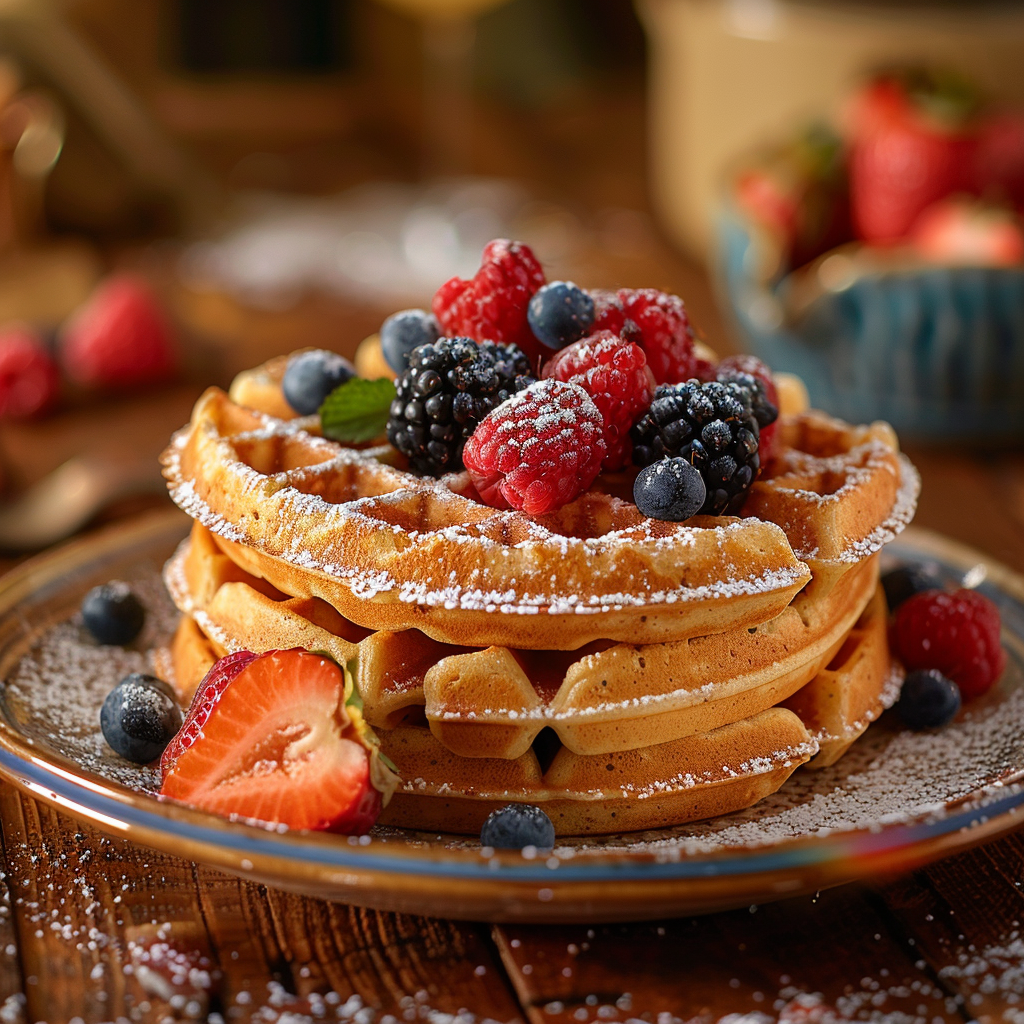 Honey Wheat Waffle Stack with Fresh Berries: Irresistibly Delicious Breakfast Delight 3 Honey Wheat Waffle Stack with Fresh Berries