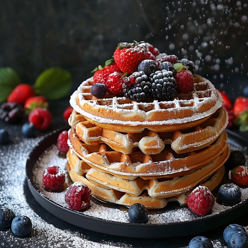 Honey Wheat Waffle Stack with Fresh Berries: Irresistibly Delicious Breakfast Delight 4 Honey Wheat Waffle Stack with Fresh Berries