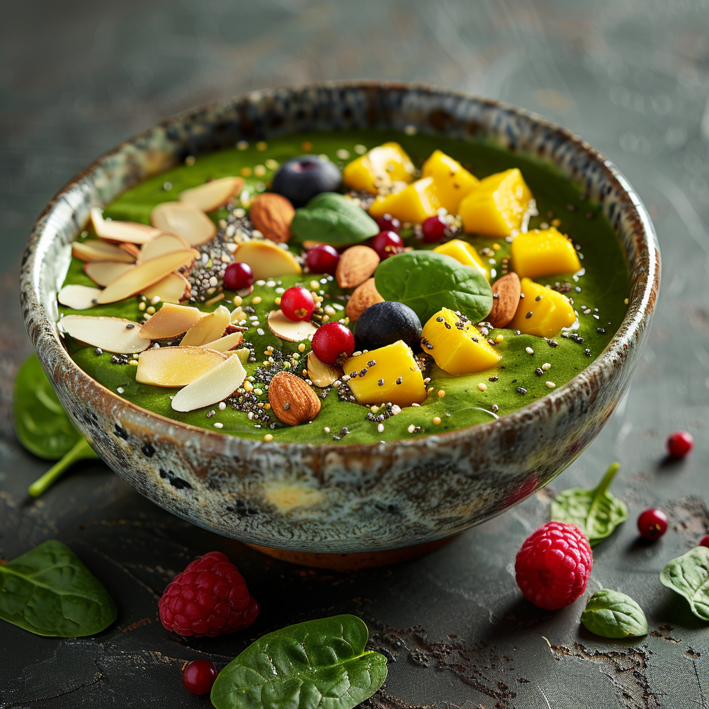 Protein Smoothie Bowl with Spinach & Mango: Irresistibly Delicious! 1 Protein Smoothie Bowl with Spinach & Mango