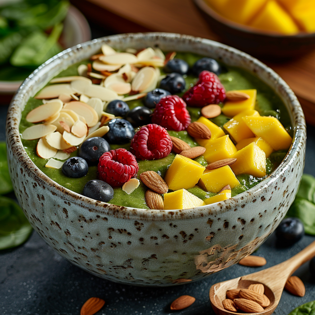 Protein Smoothie Bowl with Spinach & Mango: Irresistibly Delicious! 2 Protein Smoothie Bowl with Spinach & Mango