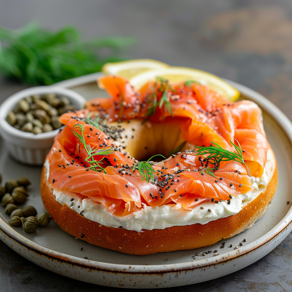 Smoked Salmon Bagel with Cream Cheese & Dill: Irresistible Delight 1 Smoked Salmon Bagel with Cream Cheese & Dill