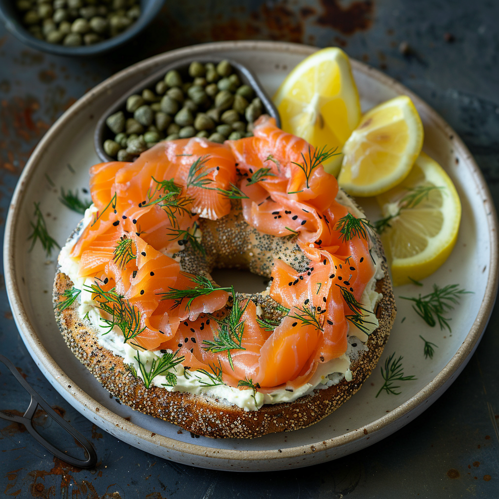 Smoked Salmon Bagel with Cream Cheese & Dill: Irresistible Delight 2 Smoked Salmon Bagel with Cream Cheese & Dill