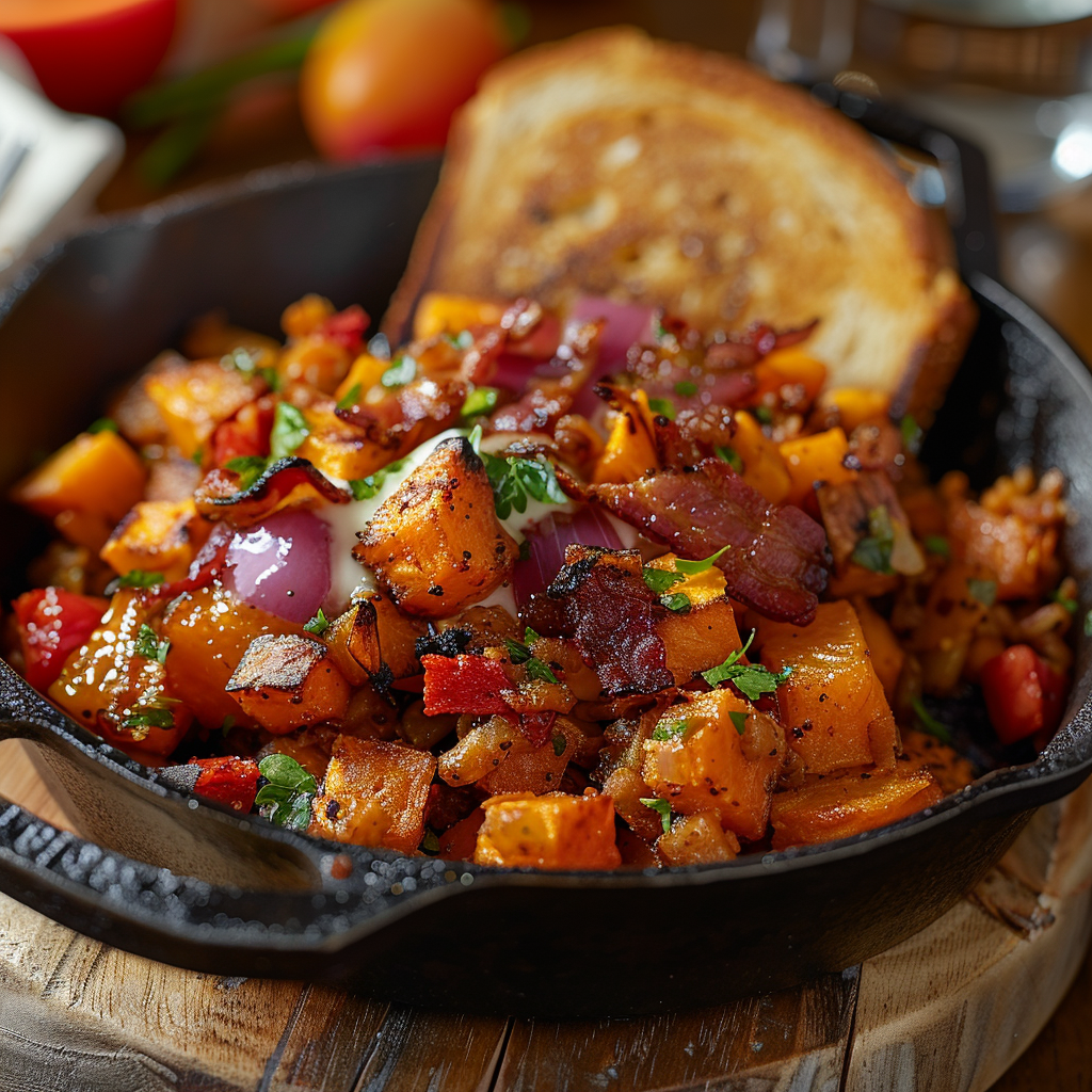 Sweet Potato Breakfast Hash with Turkey Bacon: Delicious & Healthy Start 2 Sweet Potato Breakfast Hash with Turkey Bacon