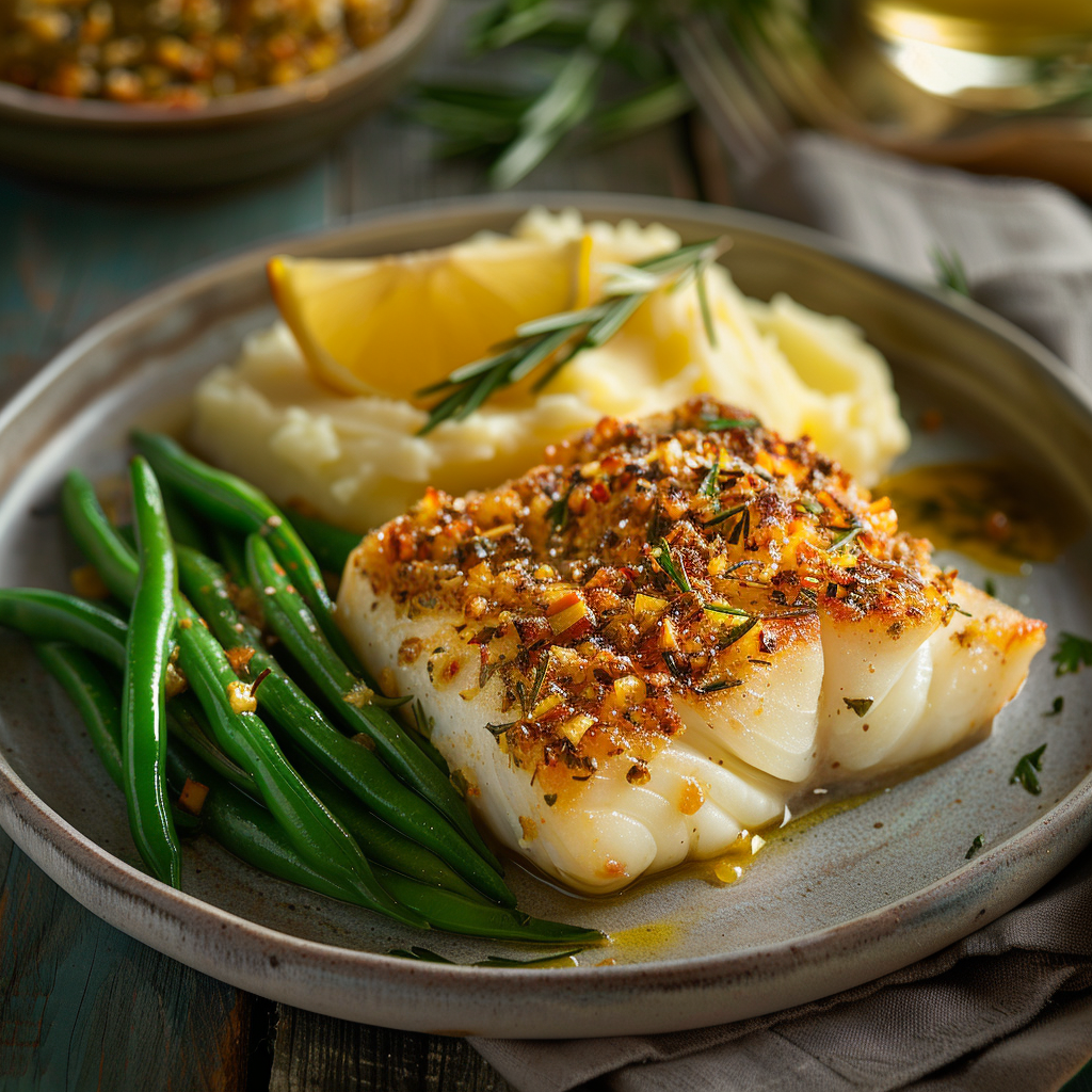 Baked Cod with Garlic & Green Beans
