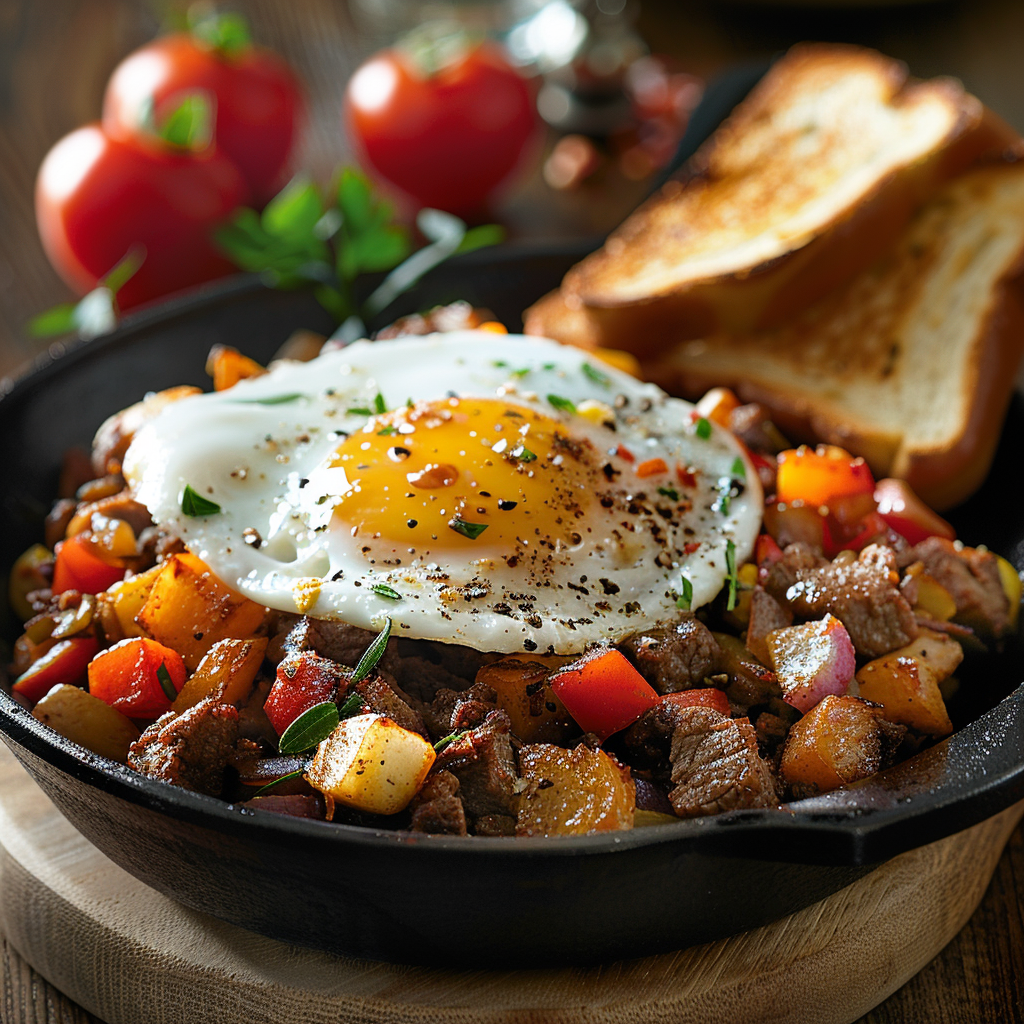 Beef & Vegetable Breakfast Hash with Egg