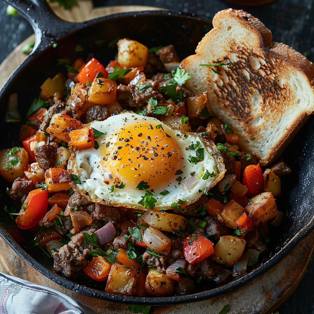 Beef & Vegetable Breakfast Hash with Egg