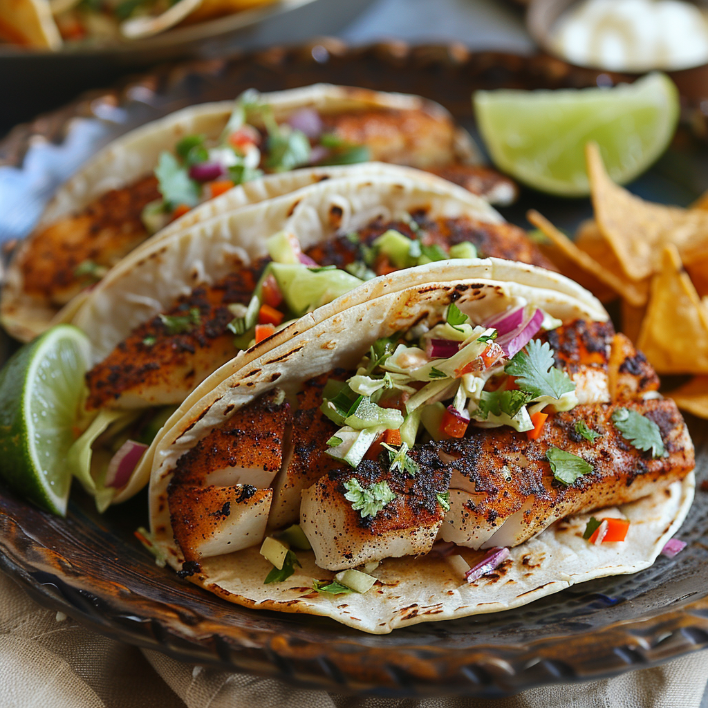 Cajun Blackened Fish Tacos with Cilantro Lime Slaw: Irresistibly Bold & Fresh 2 Cajun Blackened Fish Tacos with Cilantro Lime Slaw