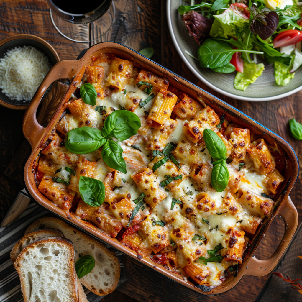 Classic Baked Ziti with Mozzarella & Basil