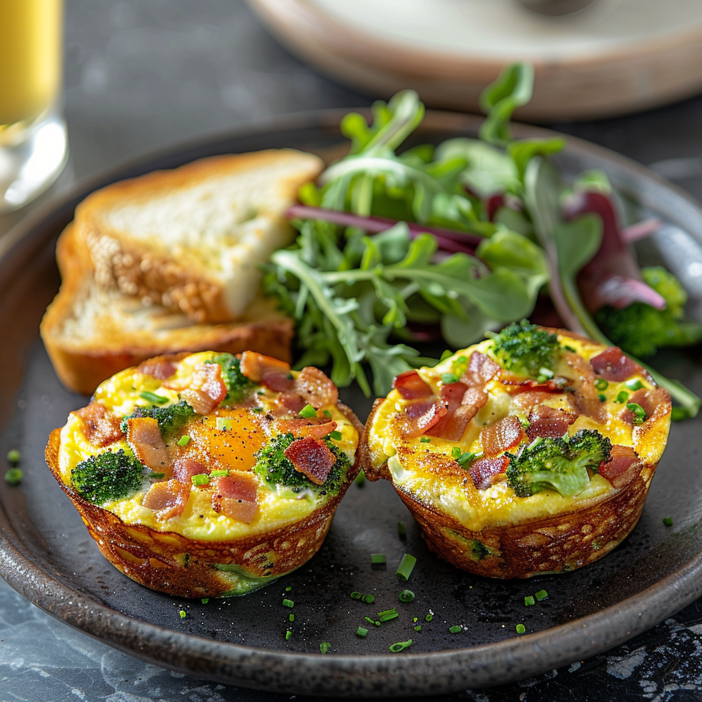 Egg Muffins with Bacon Bits & Broccoli: Quick & Delicious Breakfast Idea 2 Egg Muffins with Bacon Bits & Broccoli