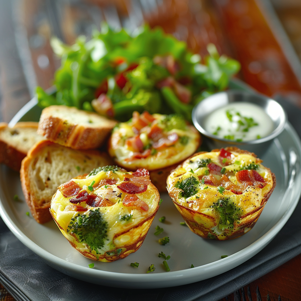 Egg Muffins with Bacon Bits & Broccoli