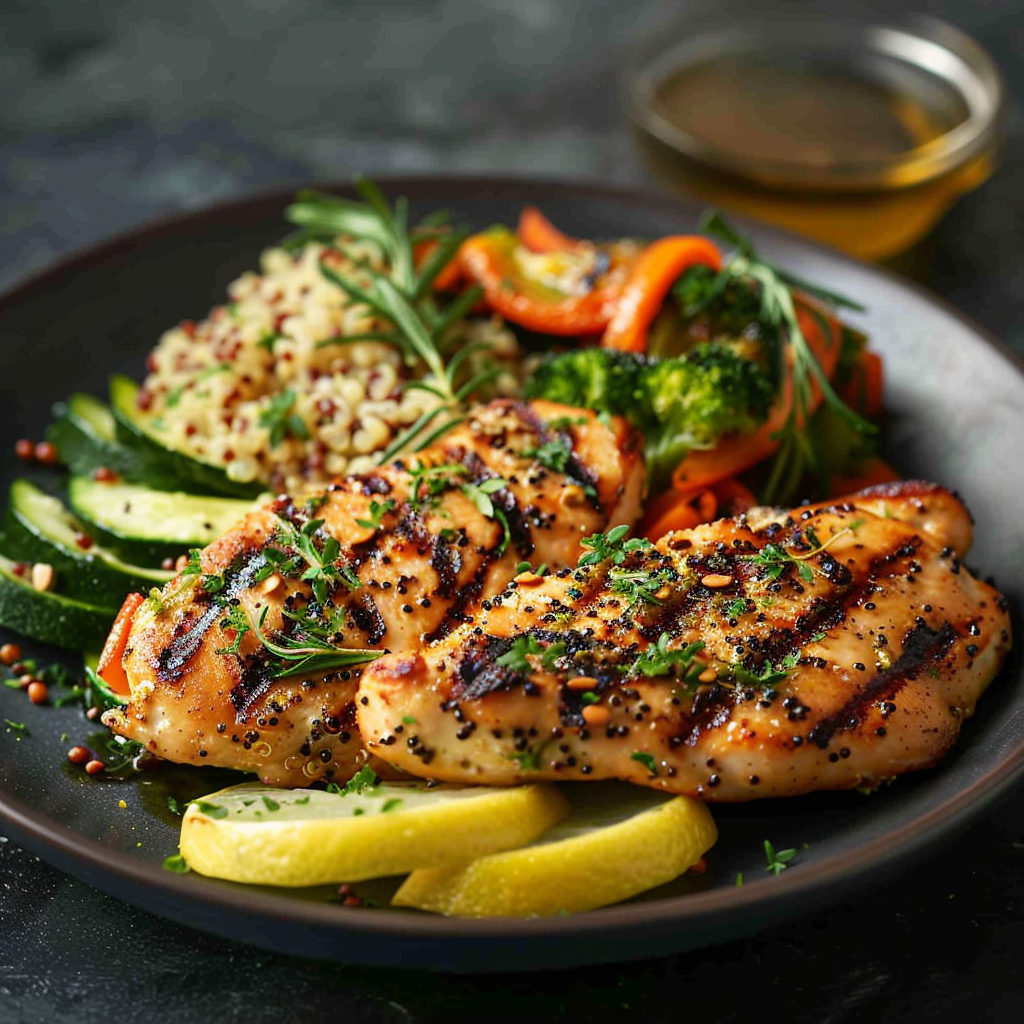 Grilled Lemon Herb Chicken with Quinoa & Steamed Veggies