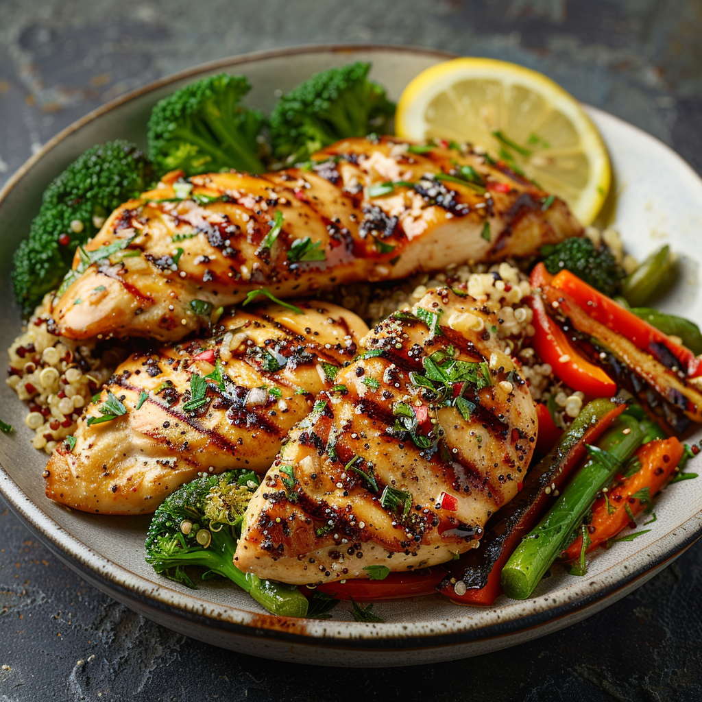 Grilled Lemon Herb Chicken with Quinoa & Steamed Veggies