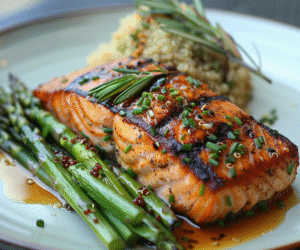 Grilled Salmon & Asparagus Plate with Quinoa: Healthy & Delicious Meal Idea