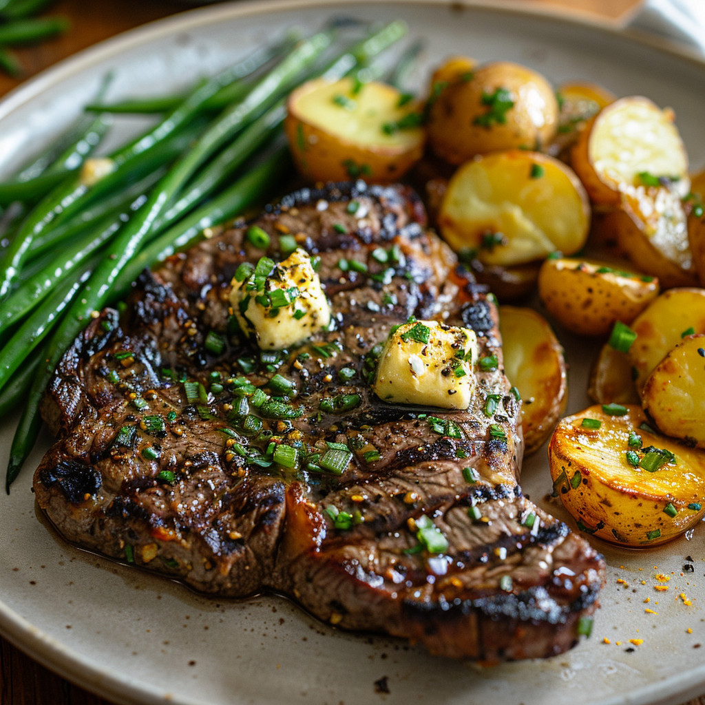 Grilled Steak with Herb Butter & Roasted Potatoes: Mouthwatering Recipe 2 Grilled Steak with Herb Butter & Roasted Potatoes
