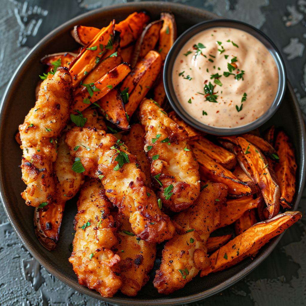 Homemade Chicken Tenders with Sweet Potato Fries