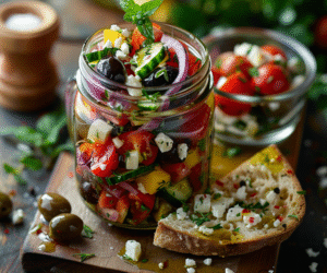 Mason Jar Greek Salad with Olive Oil Dressing: Irresistibly Fresh & Easy