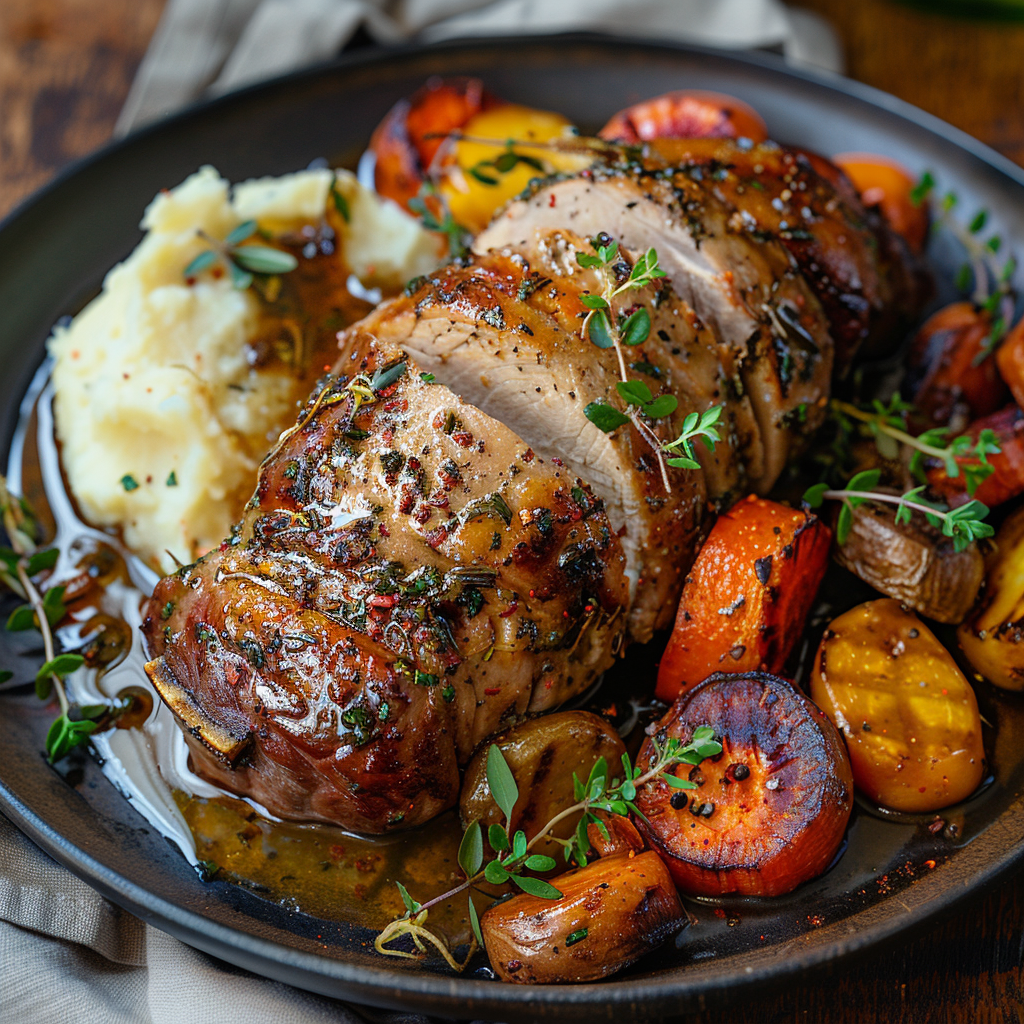 Pork Roast with Herb Gravy & Roasted Vegetables