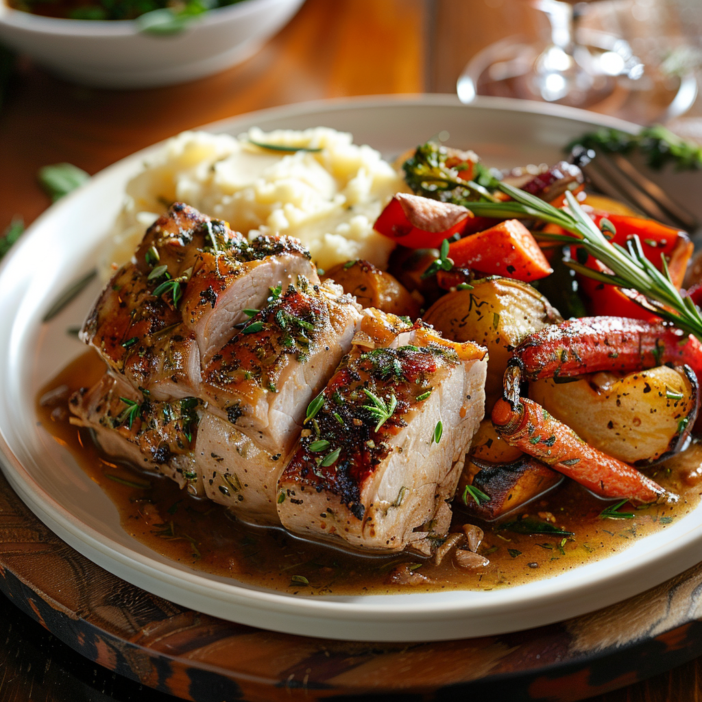 Pork Roast with Herb Gravy & Roasted Vegetables: Irresistible Comfort Food Delight 2 Pork Roast with Herb Gravy & Roasted Vegetables