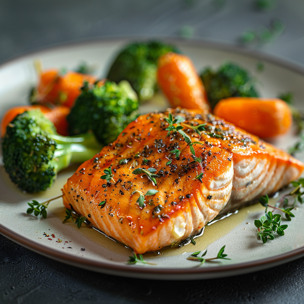 Quick Baked Salmon & Steamed Veggies