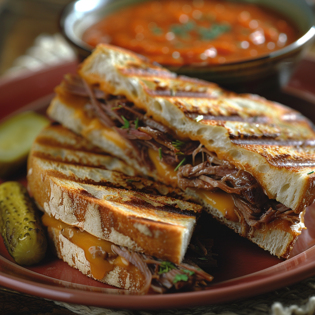 Roast Beef & Cheddar Panini with Tomato Soup