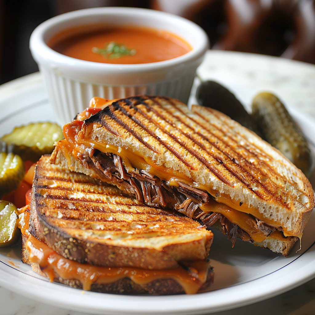 Roast Beef & Cheddar Panini with Tomato Soup: Irresistible Comfort Food Delight 3 Roast Beef & Cheddar Panini with Tomato Soup