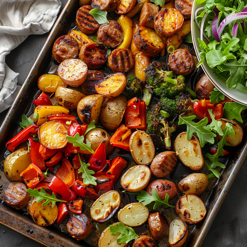 Sheet Pan Sausage, Potatoes & Veggies Family Meal
