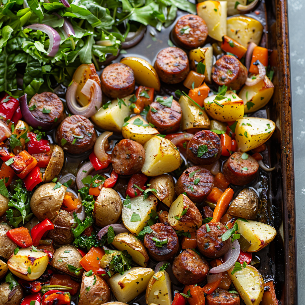 Sheet Pan Sausage, Potatoes & Veggies Family Meal: Quick & Delicious Dinner Solution 3 Sheet Pan Sausage, Potatoes & Veggies Family Meal