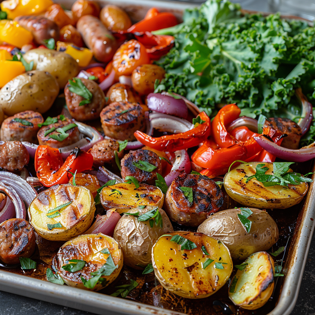 Sheet Pan Sausage, Potatoes & Veggies Family Meal