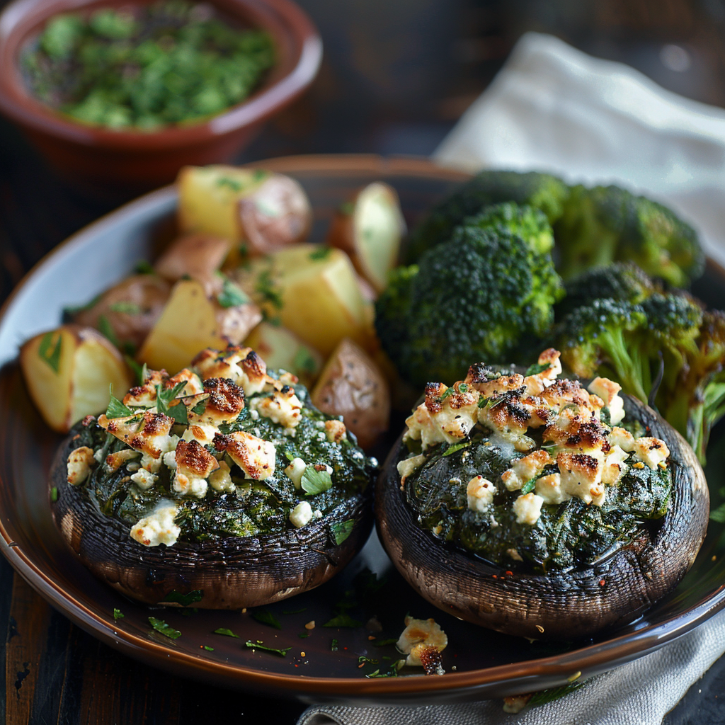 Spinach & Feta Stuffed Portobello Mushrooms: Irresistibly Delicious! 2 Spinach & Feta Stuffed Portobello Mushrooms