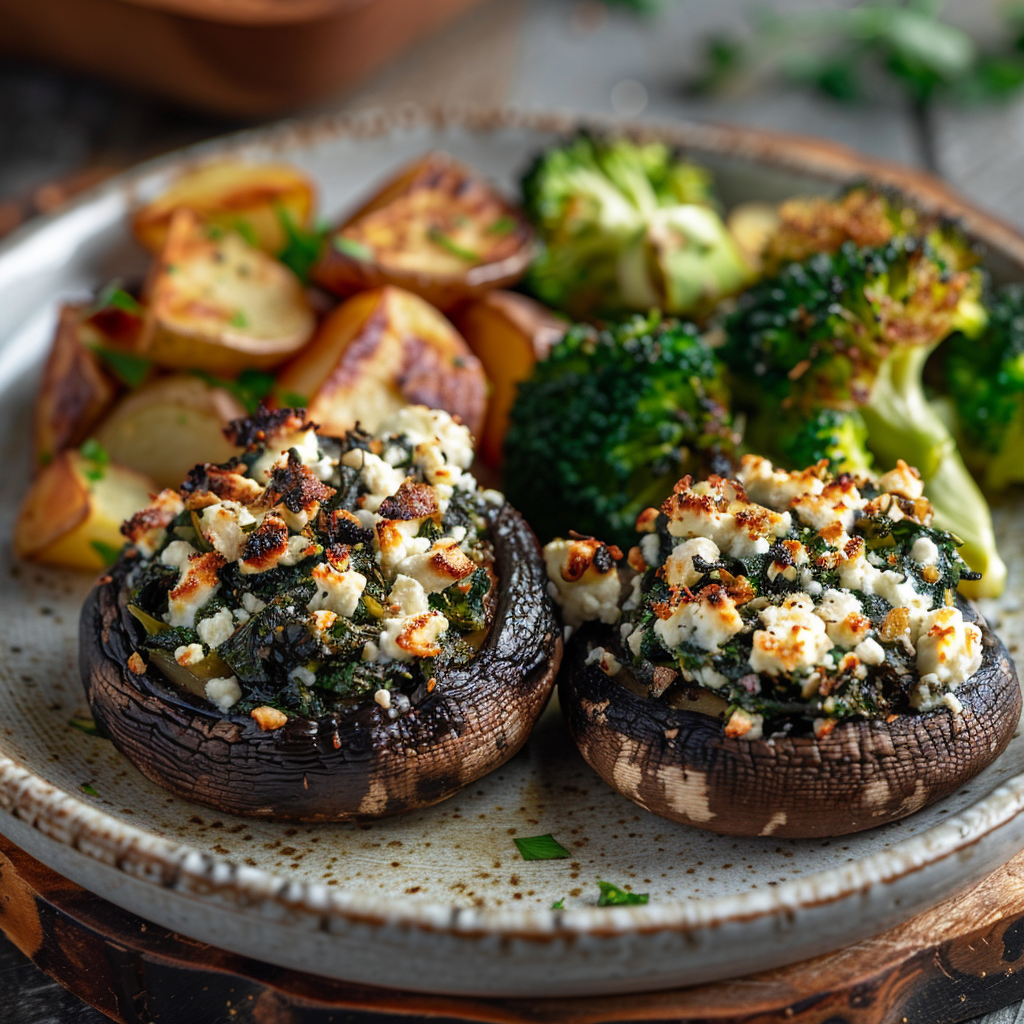 Spinach & Feta Stuffed Portobello Mushrooms: Irresistibly Delicious! 3 Spinach & Feta Stuffed Portobello Mushrooms