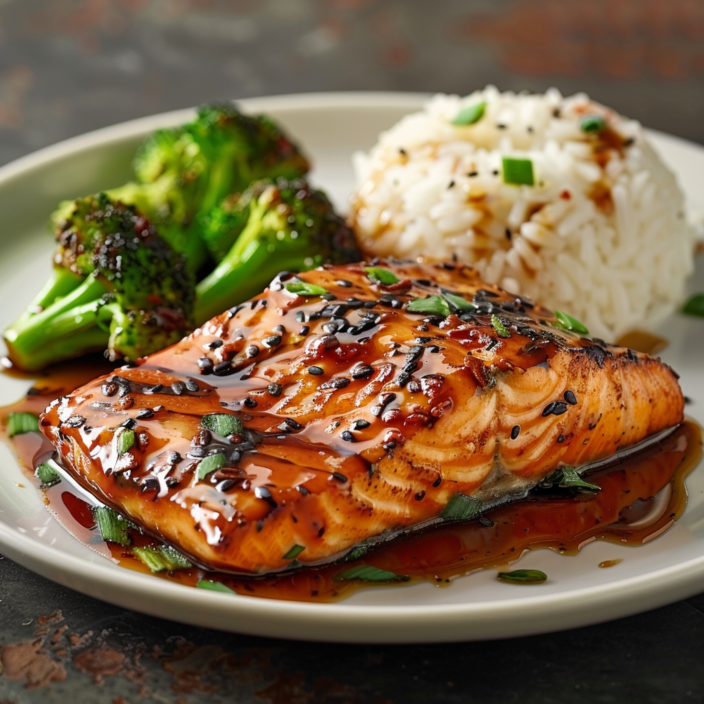 Teriyaki Glazed Salmon with Rice & Broccoli
