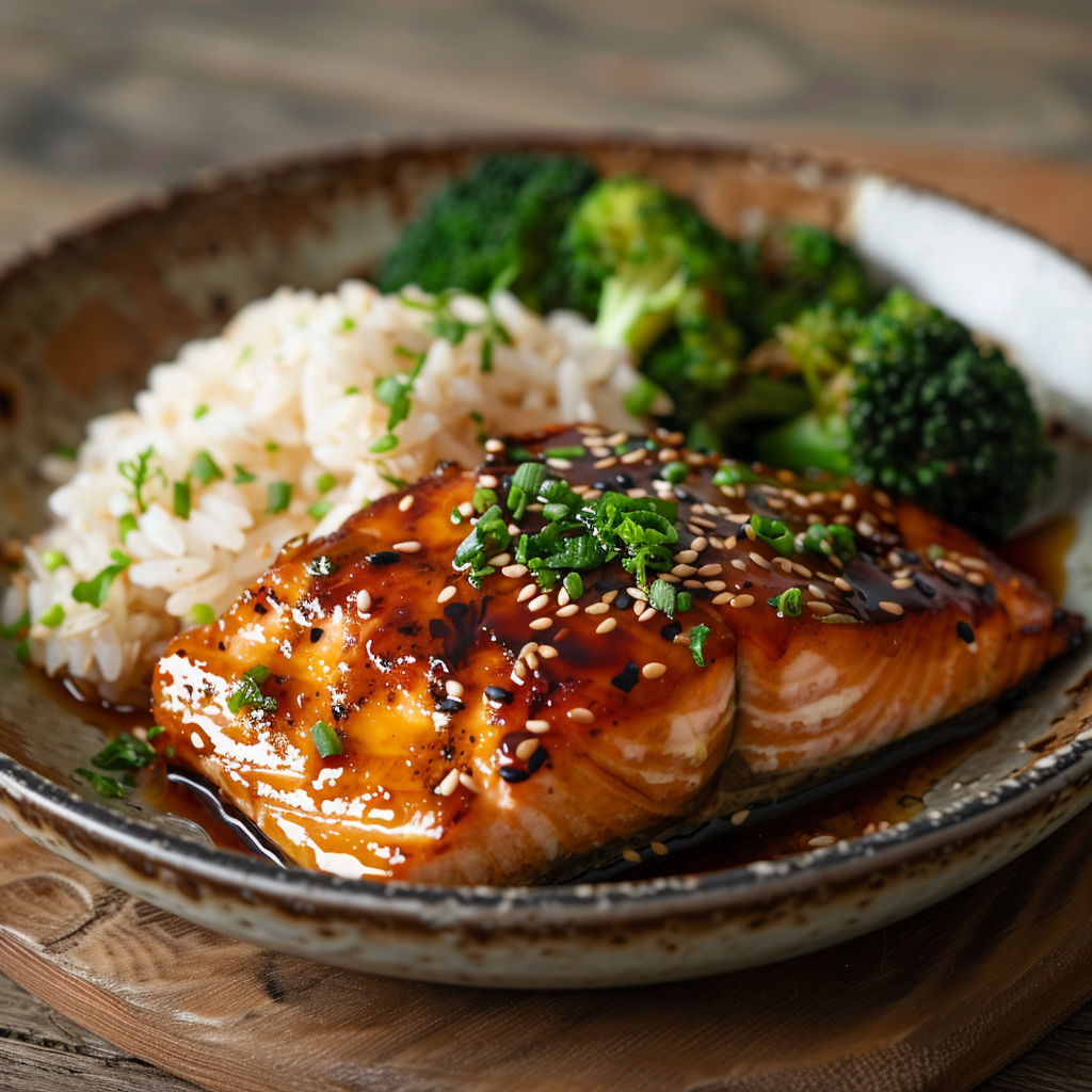 Teriyaki Glazed Salmon with Rice & Broccoli