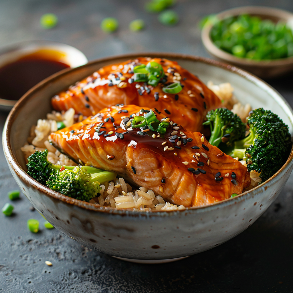 Delicious Teriyaki Salmon Bowl with Brown Rice | Healthy & Easy Recipe 3 Teriyaki Salmon Bowl with Brown Rice