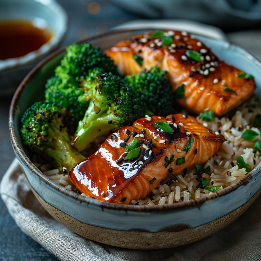 Teriyaki Salmon Bowl with Brown Rice